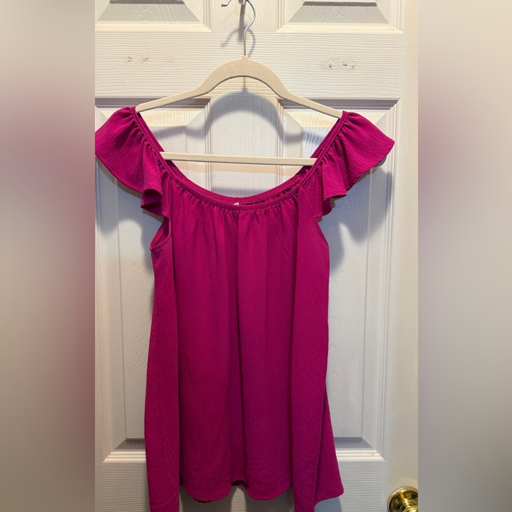 Fuchsia Off-Shoulder Ruffle Tank Top